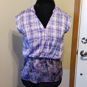 Cabi sheer purple floral sleeveless shirt